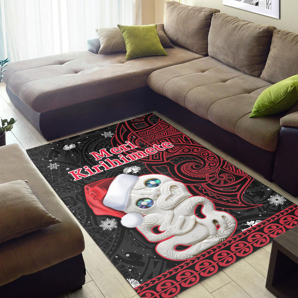 New Zealand Christmas Area Rug Hei Tiki Red Pohutukawa Meri Kirihimete - Vibe Hoodie Shop