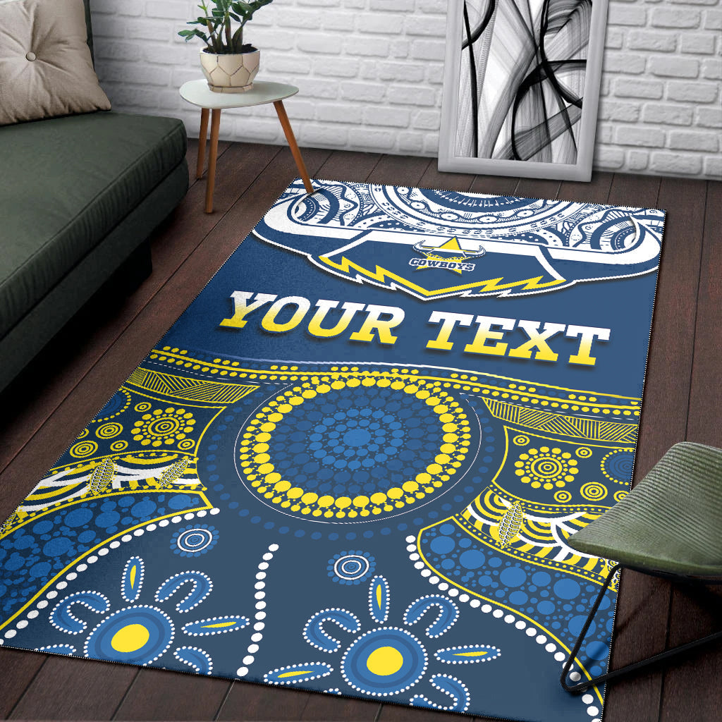 (Custom Personalised) Cowboys Rugby Area Rug Aboriginal Art - Vibe Hoodie Shop