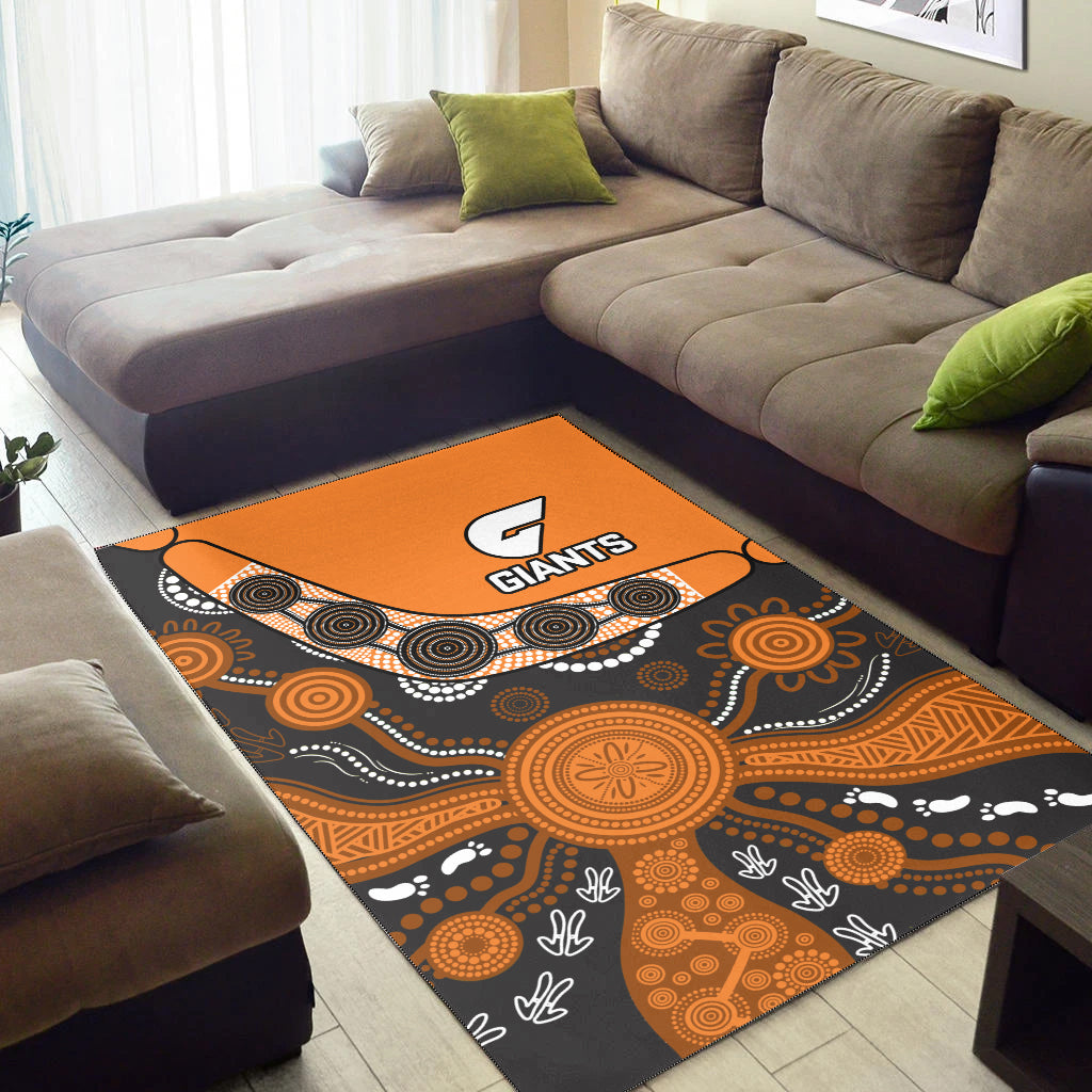 Greater Western Sydney Football Area Rug Giants 2012 Boomerang Indigenous Pattern - Vibe Hoodie Shop
