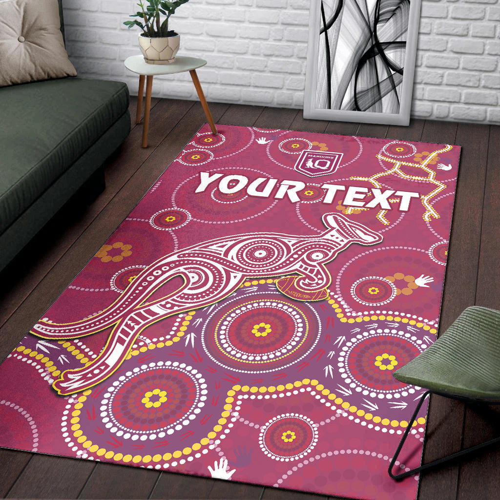 (Custom Personalised) Maroons Rugby Area Rug Kangaroo Indigenous Pattern Unique Version - Vibe Hoodie Shop