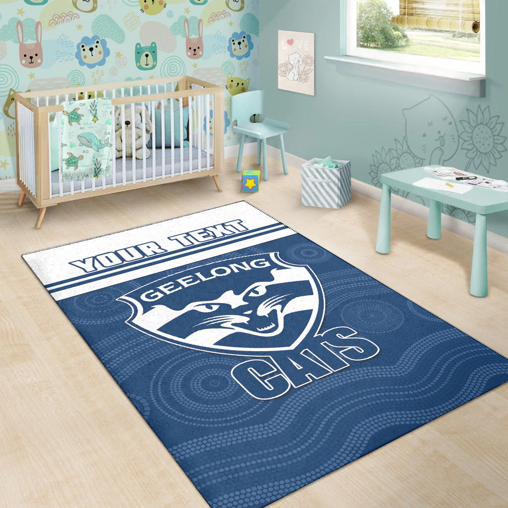 (Custom Personalised) Cats Football Area Rug Geelong Est 1859 Aboriginal Art - Vibe Hoodie Shop