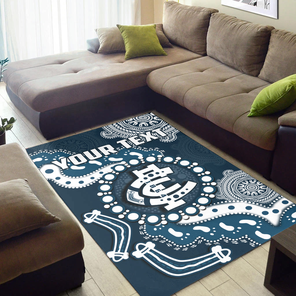 (Custom Personalised) Carlton Football Area Rug Blues 1864 Boomerang Indigenous Artsy - Vibe Hoodie Shop