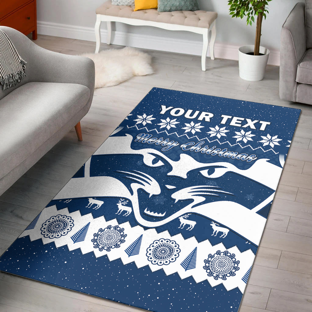 (Custom Personalised) Cats Football Christmas Area Rug Geelong Aboriginal Painting - Vibe Hoodie Shop