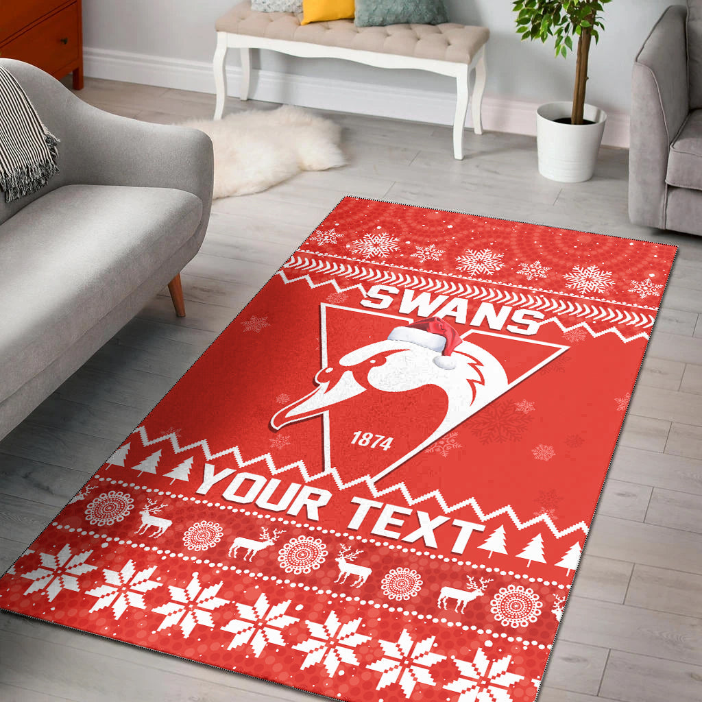 (Custom Personalised) Swans Football Christmas Area Rug Sydney Indigenous Merry Xmas - Vibe Hoodie Shop