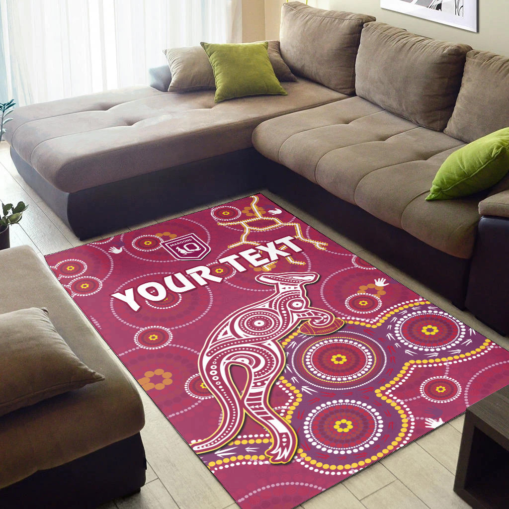 (Custom Personalised) Maroons Rugby Area Rug Kangaroo Indigenous Pattern Unique Version - Vibe Hoodie Shop