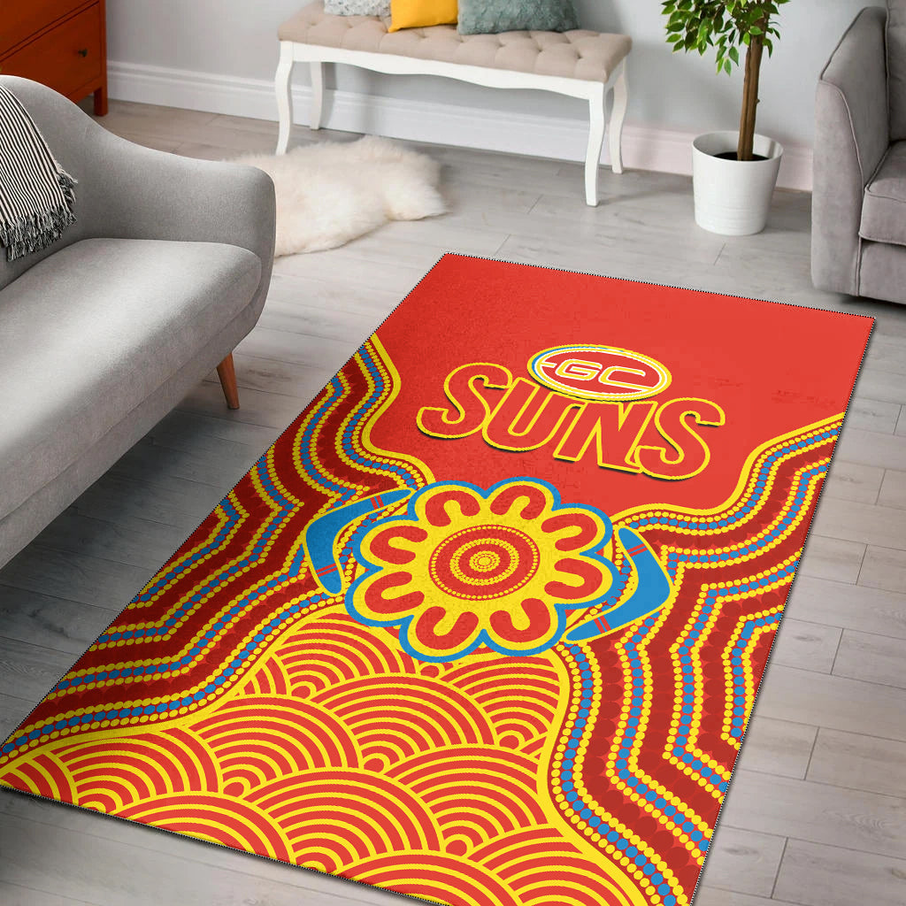 Gold Coast Football Area Rug Suns Indigenous Pattern - Vibe Hoodie Shop