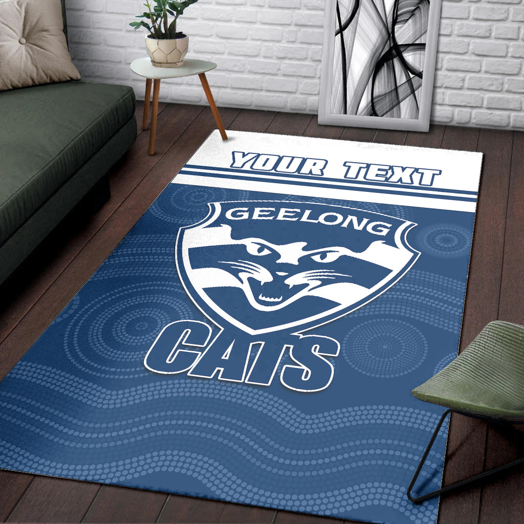 (Custom Personalised) Cats Football Area Rug Geelong Est 1859 Aboriginal Art - Vibe Hoodie Shop