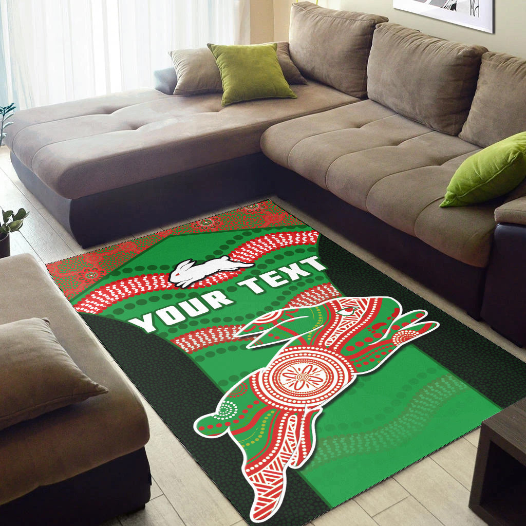 (Custom Personalised) Rabbitohs Rugby Area Rug Souths 1908 Aboriginal Dot Painting Go Bunnies - Vibe Hoodie Shop