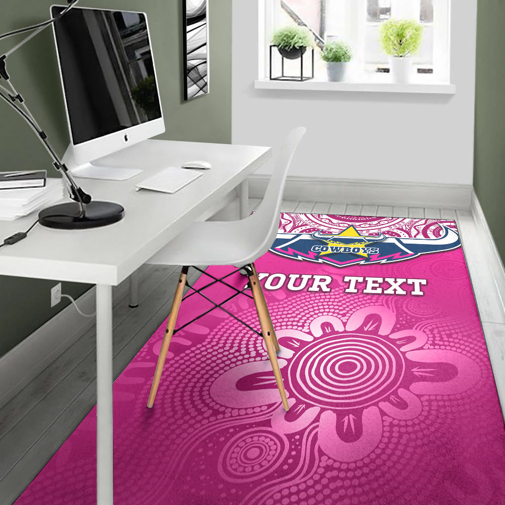 (Custom Personalised) Cowboys Rugby Area Rug Aboriginal Pattern Pink Version - Vibe Hoodie Shop