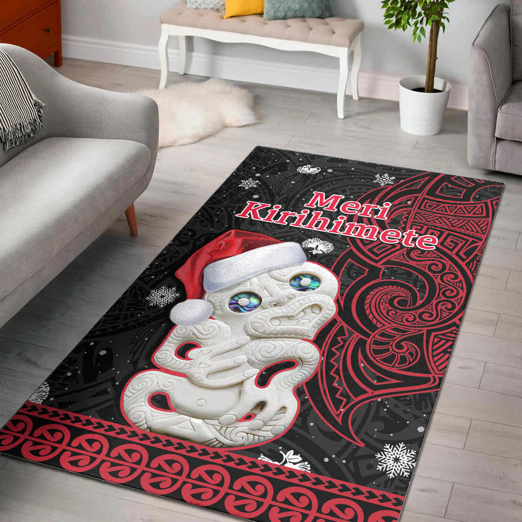 New Zealand Christmas Area Rug Hei Tiki Red Pohutukawa Meri Kirihimete - Vibe Hoodie Shop