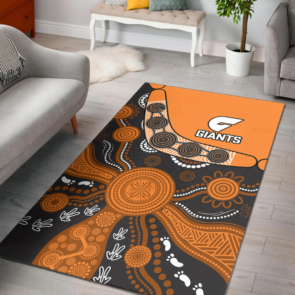 Greater Western Sydney Football Area Rug Giants 2012 Boomerang Indigenous Pattern - Vibe Hoodie Shop