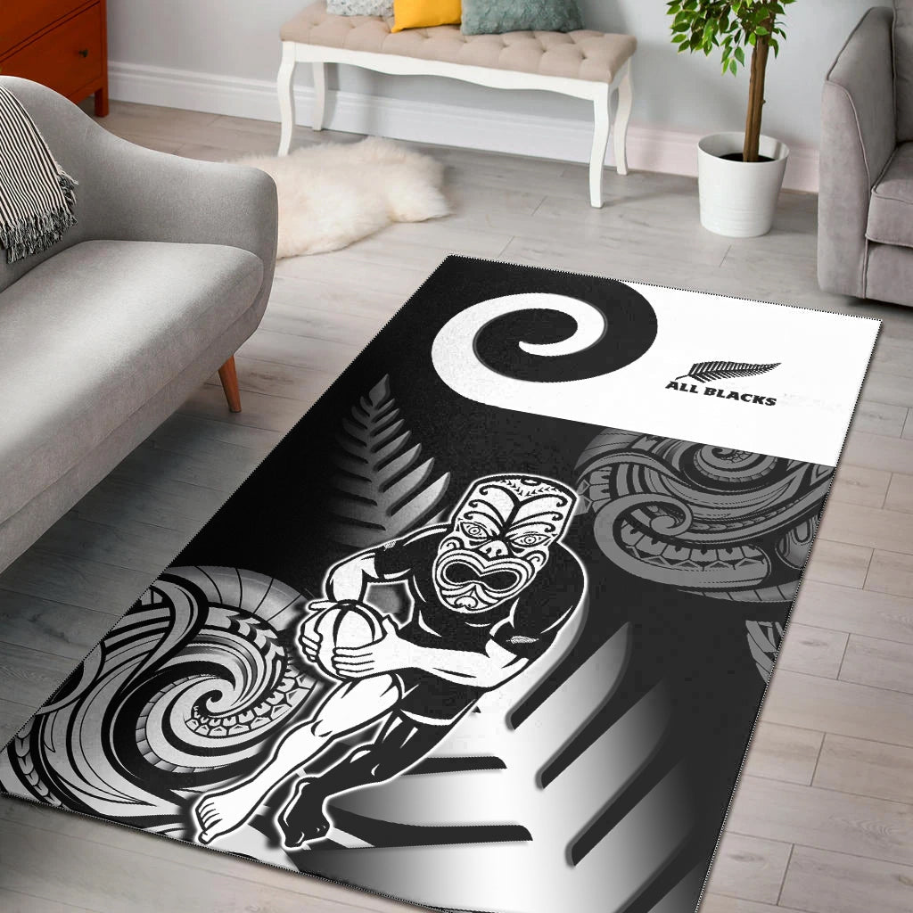 New Zealand Silver Fern Rugby Area Rug All Black Maori Koru - Vibe Hoodie Shop