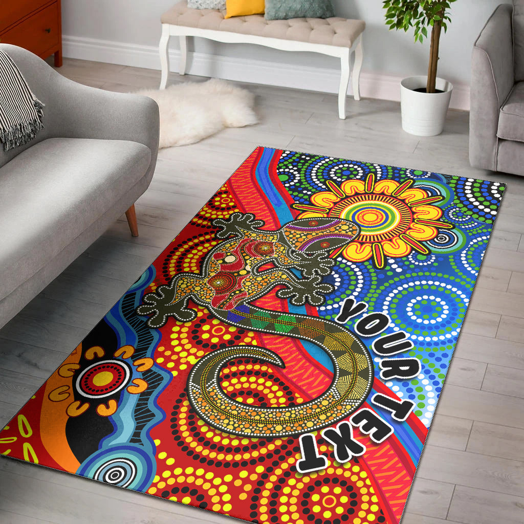 (Custom Personalised) Australia Lizard and Sun Area Rug Aboriginal Art Speical - Vibe Hoodie Shop