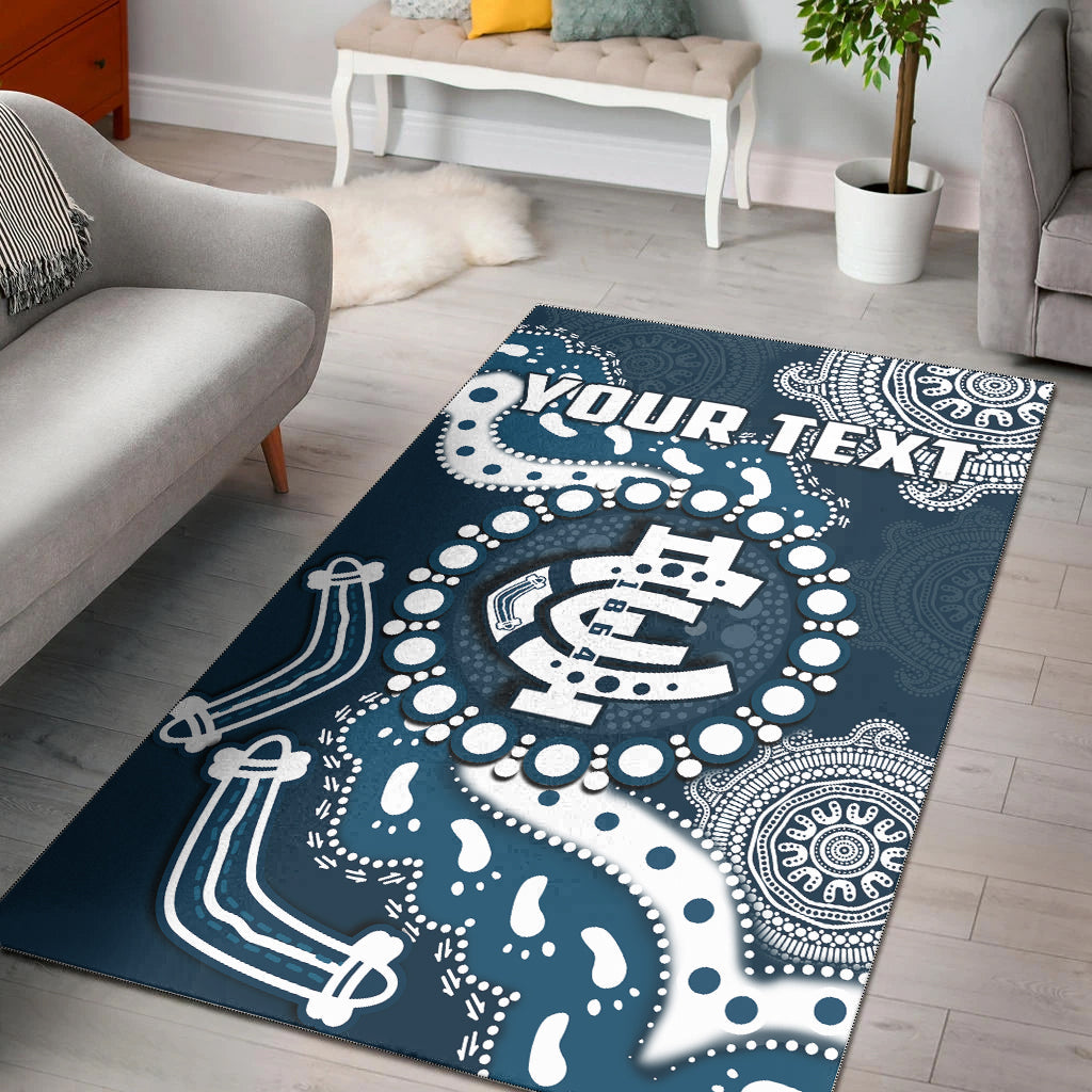 (Custom Personalised) Carlton Football Area Rug Blues 1864 Boomerang Indigenous Artsy - Vibe Hoodie Shop