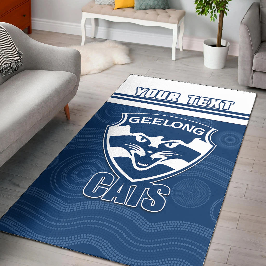 (Custom Personalised) Cats Football Area Rug Geelong Est 1859 Aboriginal Art - Vibe Hoodie Shop