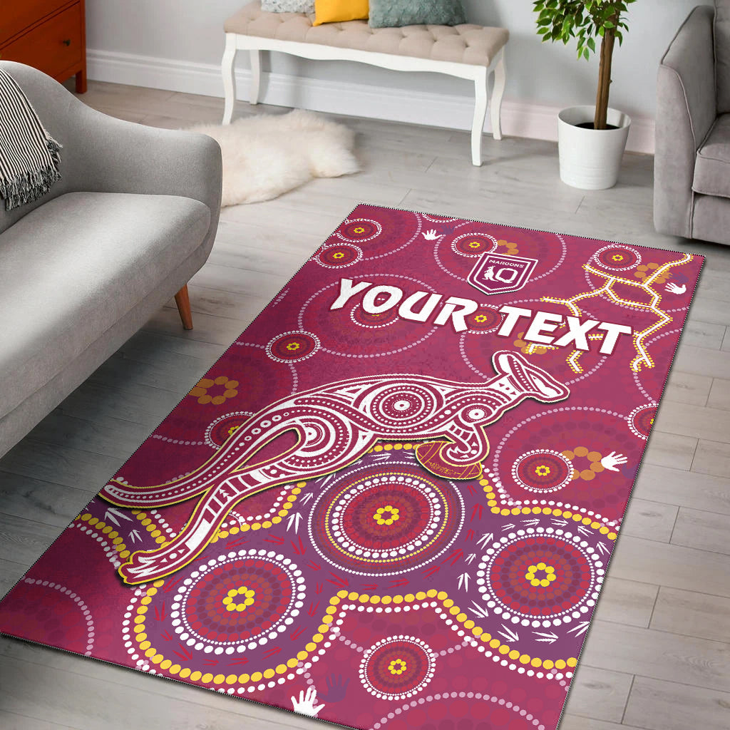 (Custom Personalised) Maroons Rugby Area Rug Kangaroo Indigenous Pattern Unique Version - Vibe Hoodie Shop