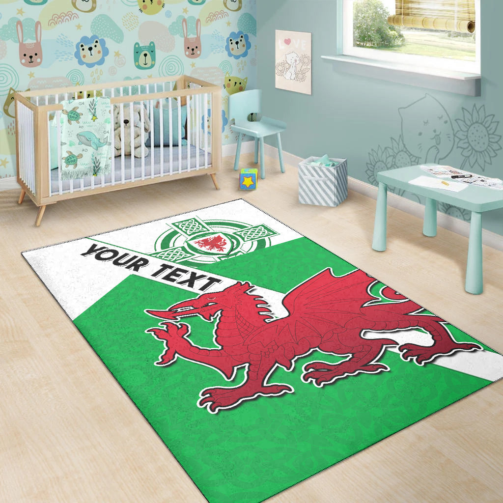 (Custom Personalised) Wales Football Area Rug Come On Welsh Dragons With Celtic Knot Pattern - Vibe Hoodie Shop