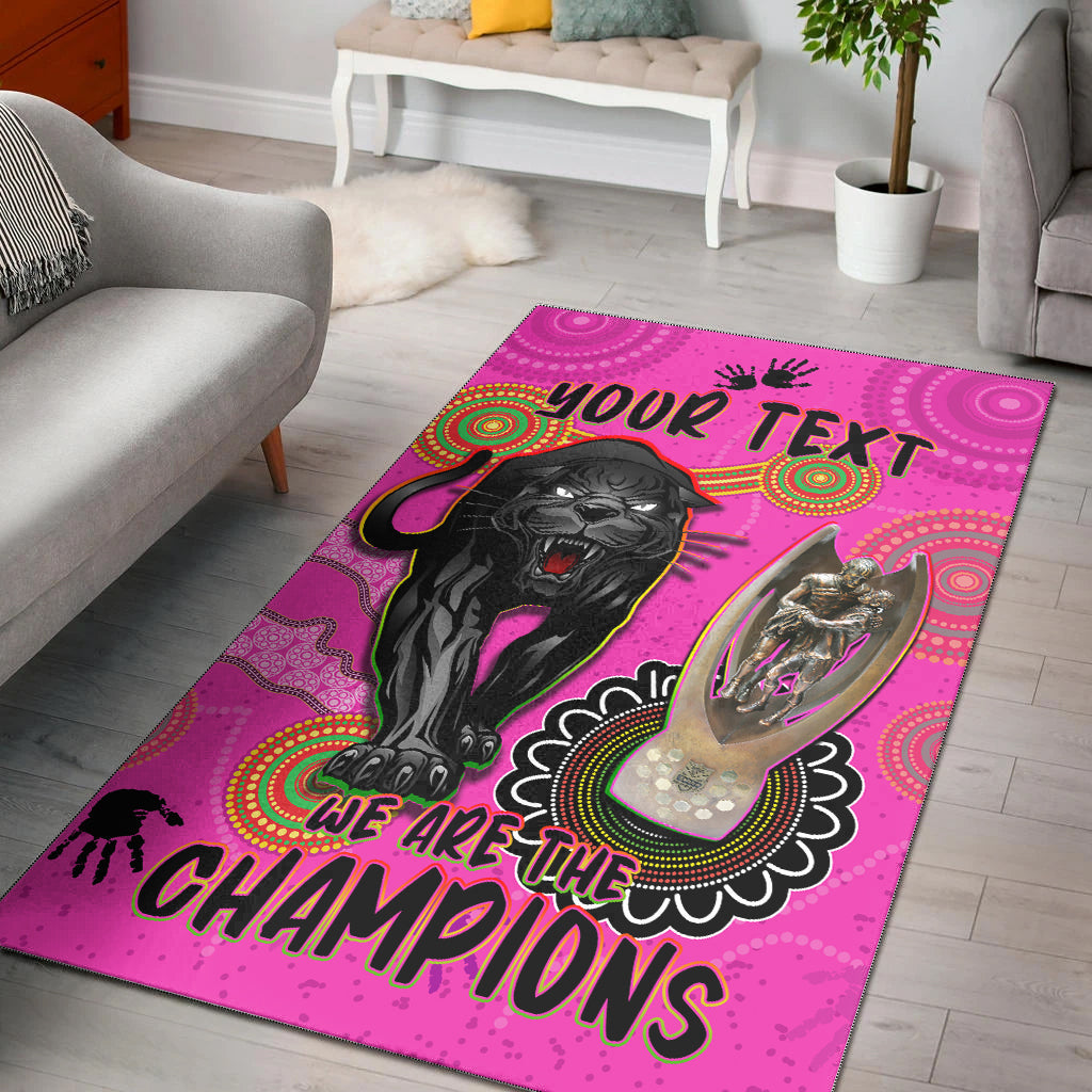 (Custom Personalised) Panthers Area Rug Aboriginal Premiers 2022 We Are The Champions With Trophy - Vibe Hoodie Shop