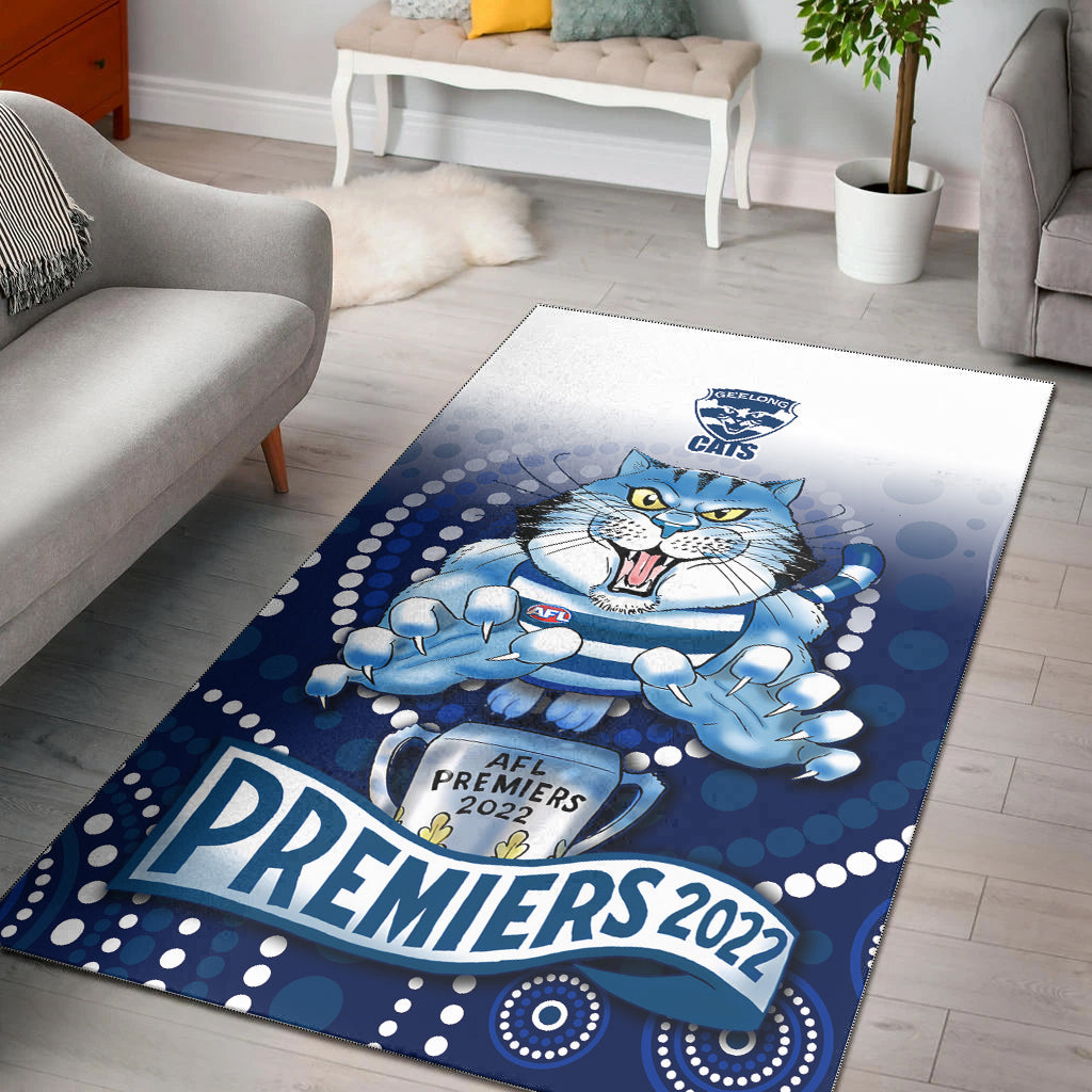 Cats Football Area Rug Aboriginal Australian Premiers 2022 Proud Geelong Cartoon - Vibe Hoodie Shop