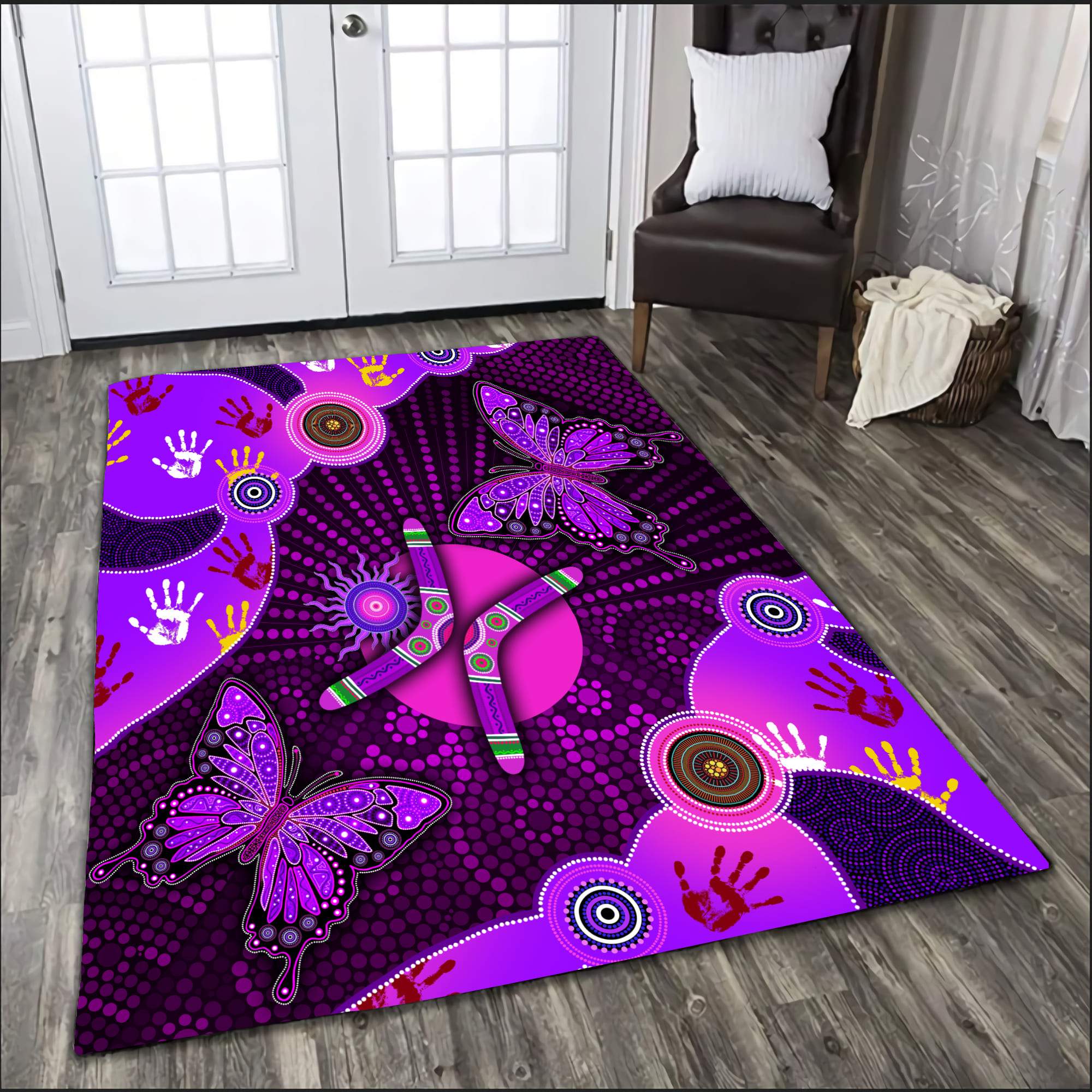 Aboriginal NAIDOC Week 2022 Purple Butterflies Area Rug - RLT20 - Vibe Hoodie Shop