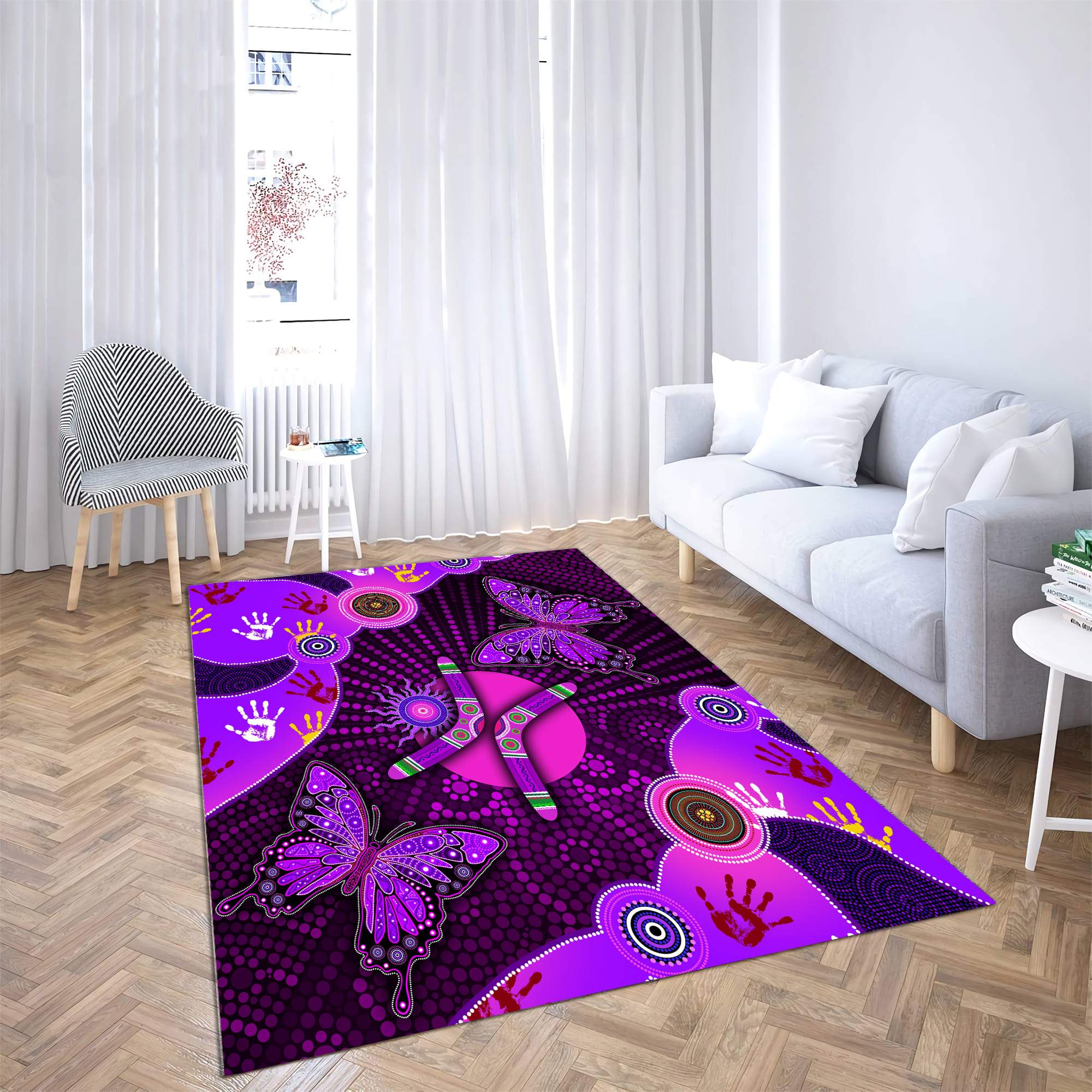 Aboriginal NAIDOC Week 2022 Purple Butterflies Area Rug - RLT20 - Vibe Hoodie Shop