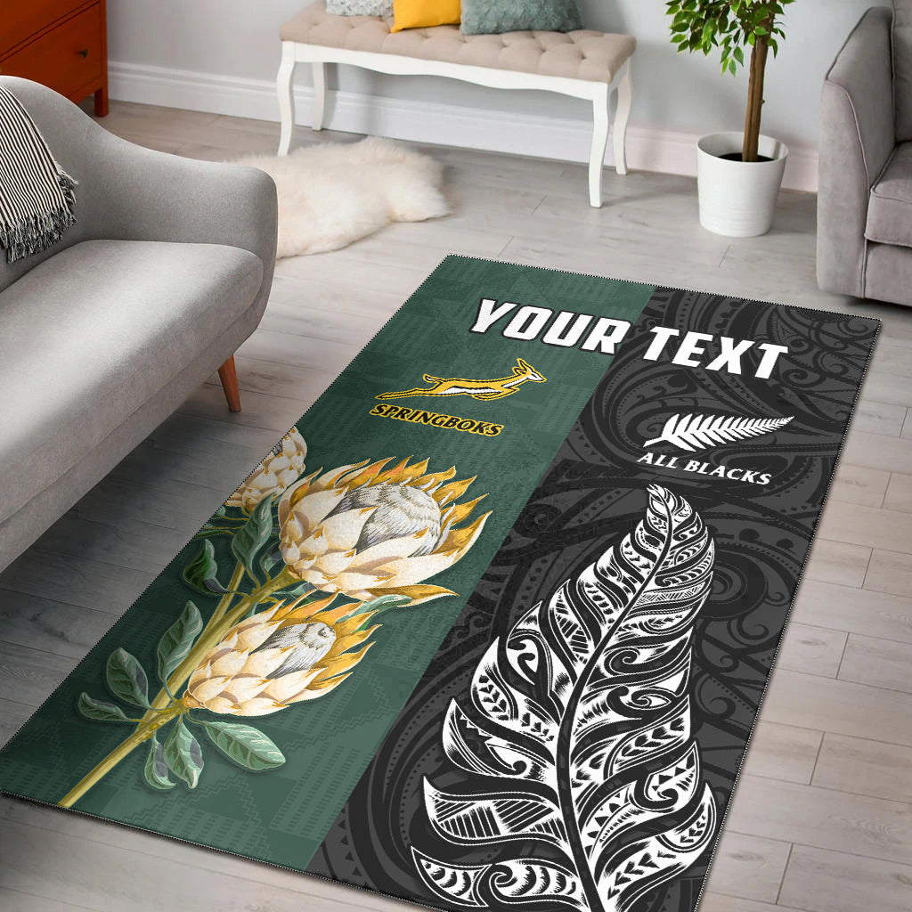 (Custom Personalised) South Africa Protea and New Zealand Fern Area Rug Rugby Go Springboks vs All Black - Vibe Hoodie Shop