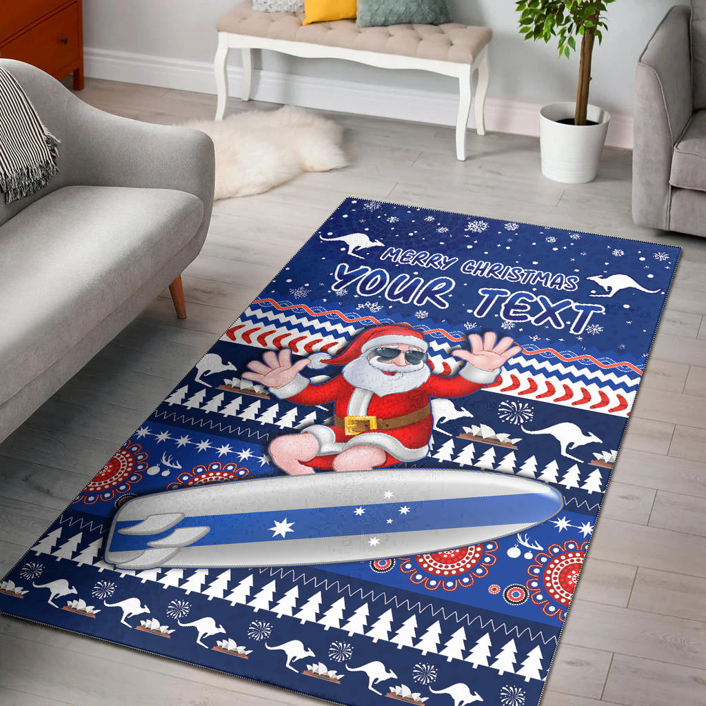 (Custom Personalised) Australia Christmas Area Rug Aussie Aboriginal Santa Claus is Surfing with Kangaroo - Vibe Hoodie Shop