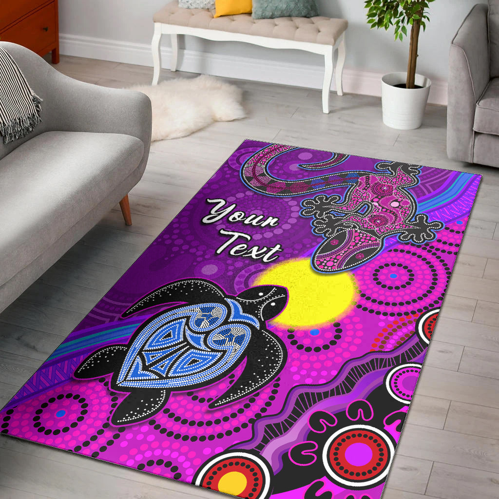 (Custom Personalised) Australia Lizard and Turtle Area Rug Aboriginal Art Beautiful Life - Vibe Hoodie Shop