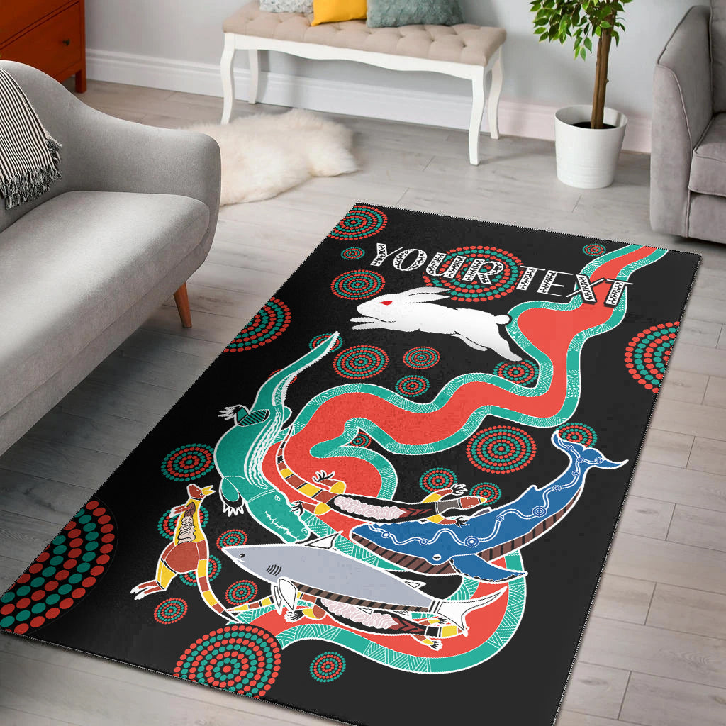 (Custom Personalised) Rabbitohs Area Rug Go The Bunnies Aboriginal - Vibe Hoodie Shop