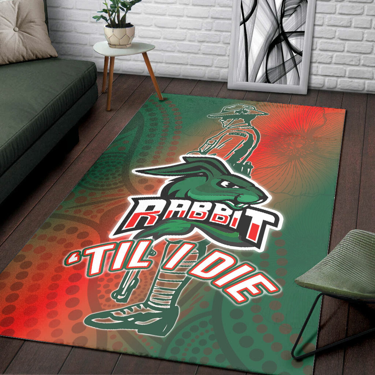 Rabbitohs Rugby Area Rug - Custom ANZAC Rabbit Sport With Aboriginal Patterns Area Rug LT10 - Vibe Hoodie Shop