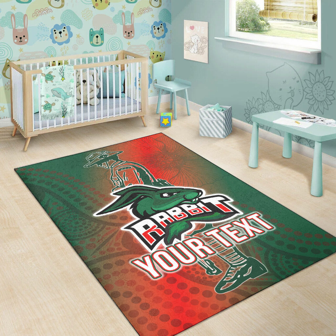 Rabbitohs Rugby Area Rug - Custom ANZAC Rabbit Sport With Aboriginal Patterns Area Rug LT10 - Vibe Hoodie Shop