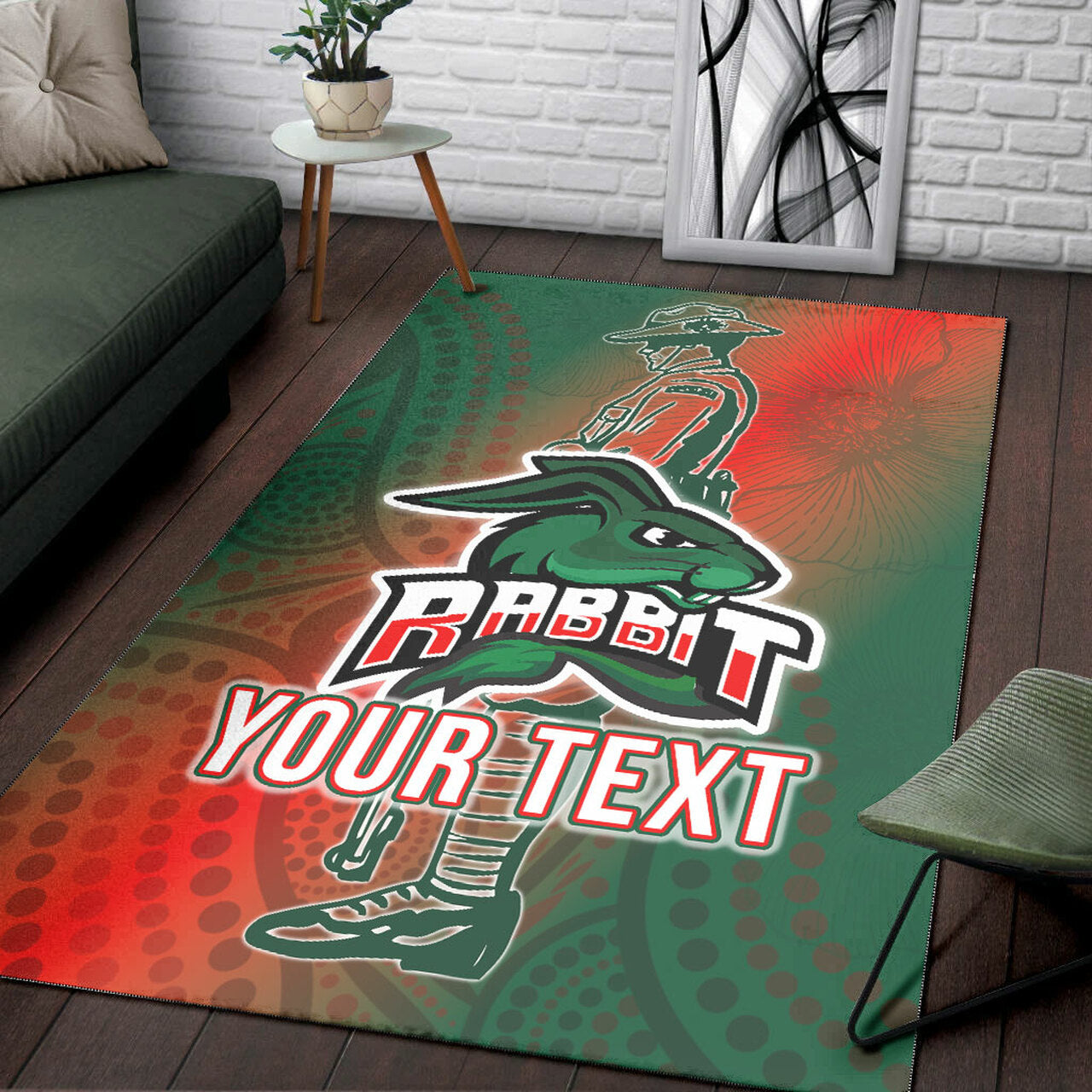 Rabbitohs Rugby Area Rug - Custom ANZAC Rabbit Sport With Aboriginal Patterns Area Rug LT10 - Vibe Hoodie Shop