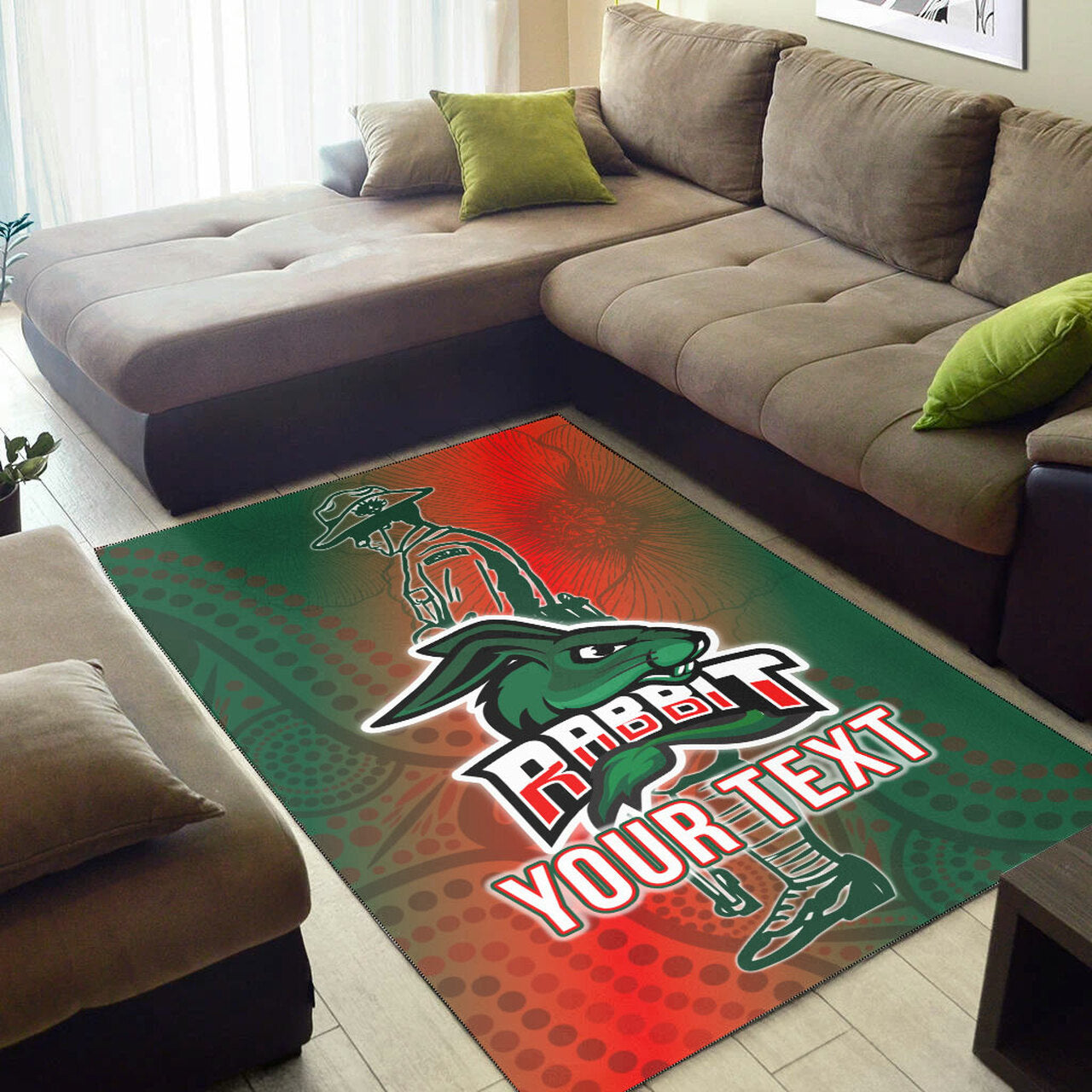 Rabbitohs Rugby Area Rug - Custom ANZAC Rabbit Sport With Aboriginal Patterns Area Rug LT10 - Vibe Hoodie Shop