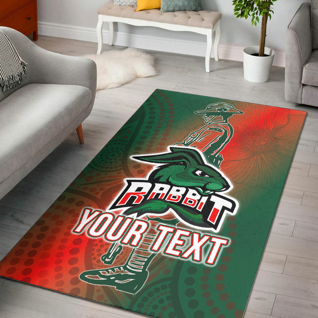 Rabbitohs Rugby Area Rug - Custom ANZAC Rabbit Sport With Aboriginal Patterns Area Rug LT10 - Vibe Hoodie Shop