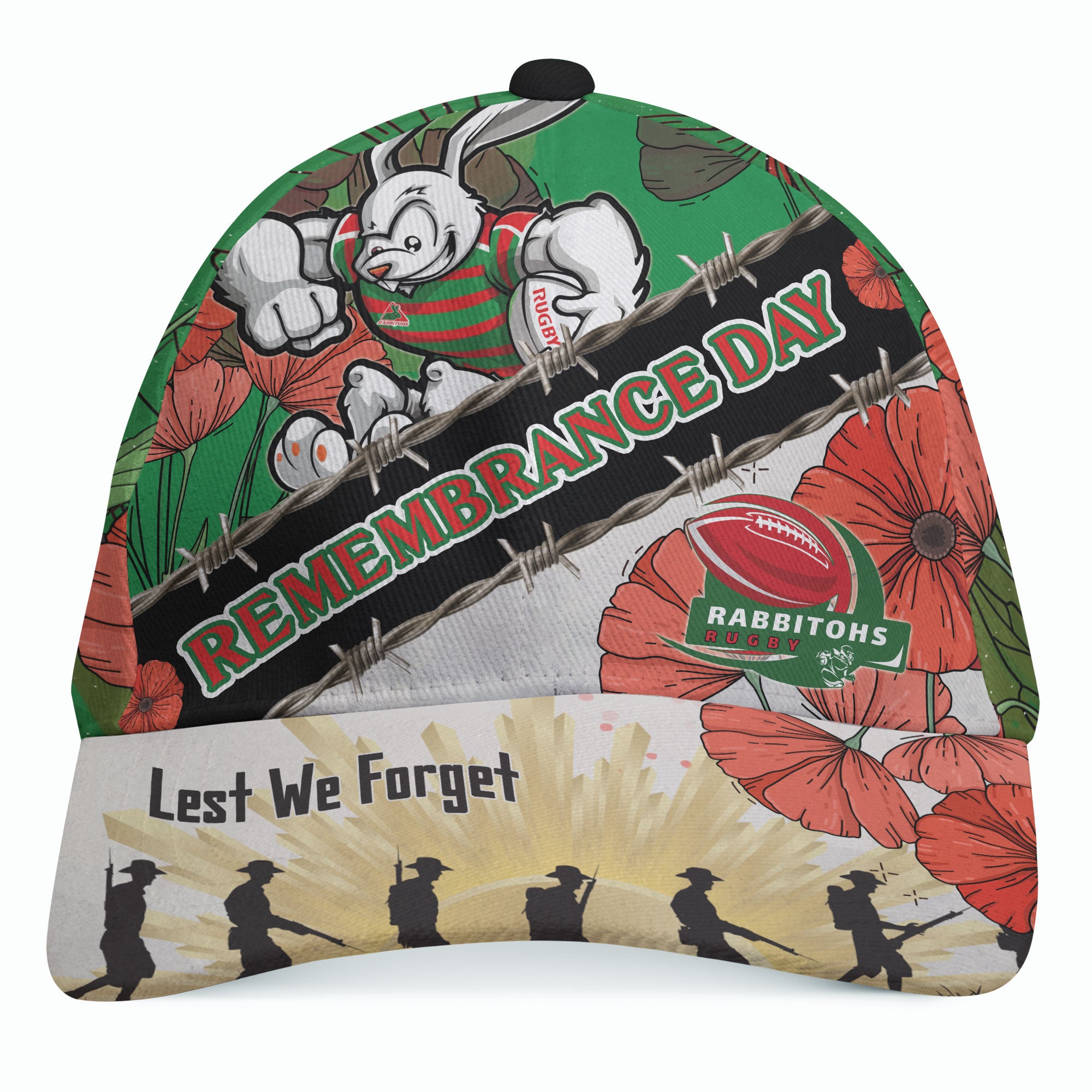 Rabbitohs Rugby Cap - Custom Remembrance Day LEST WE FORGET Cap - Vibe Hoodie Shop