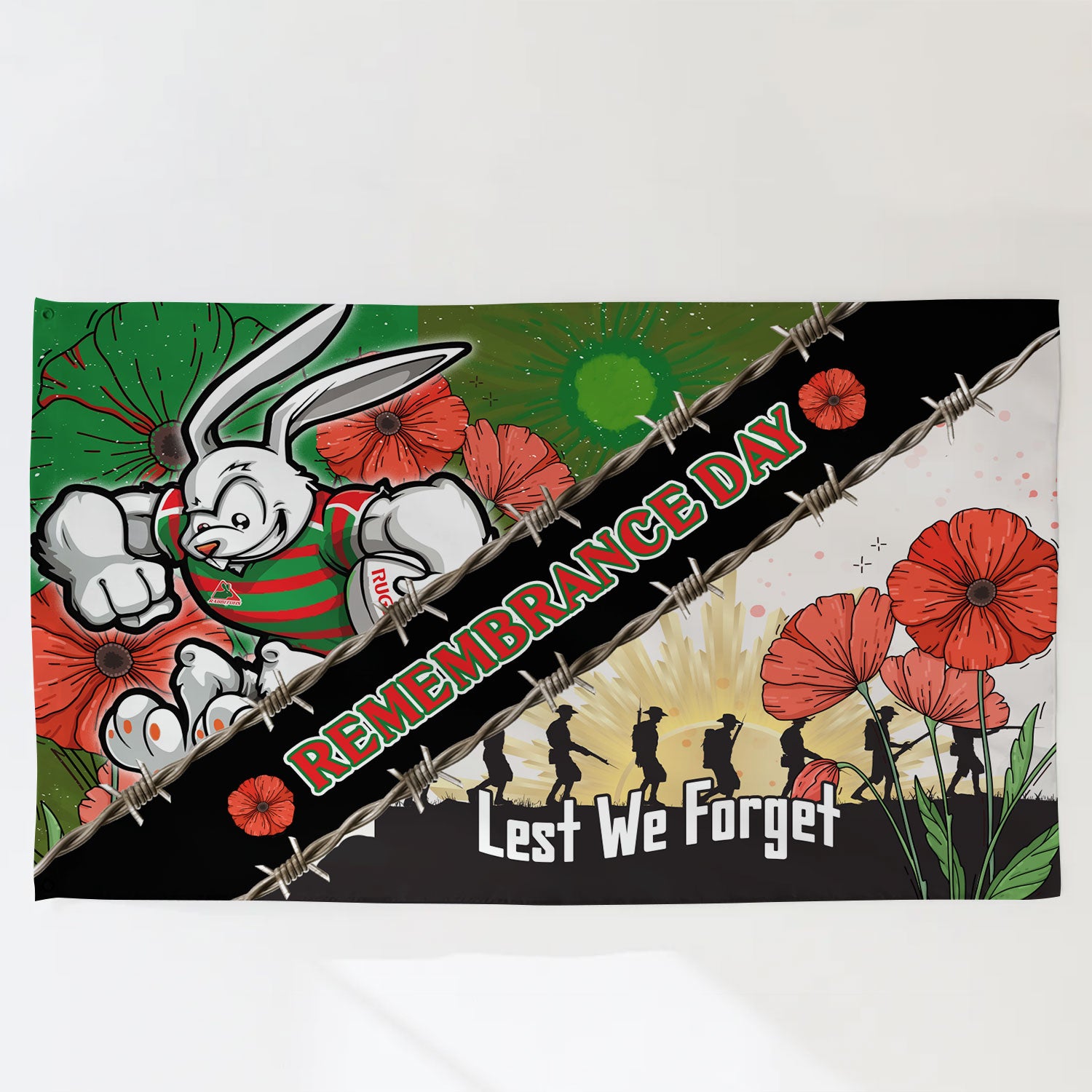 Rabbitohs Rugby Flag - Custom Remembrance Day LEST WE FORGET Flag - Vibe Hoodie Shop