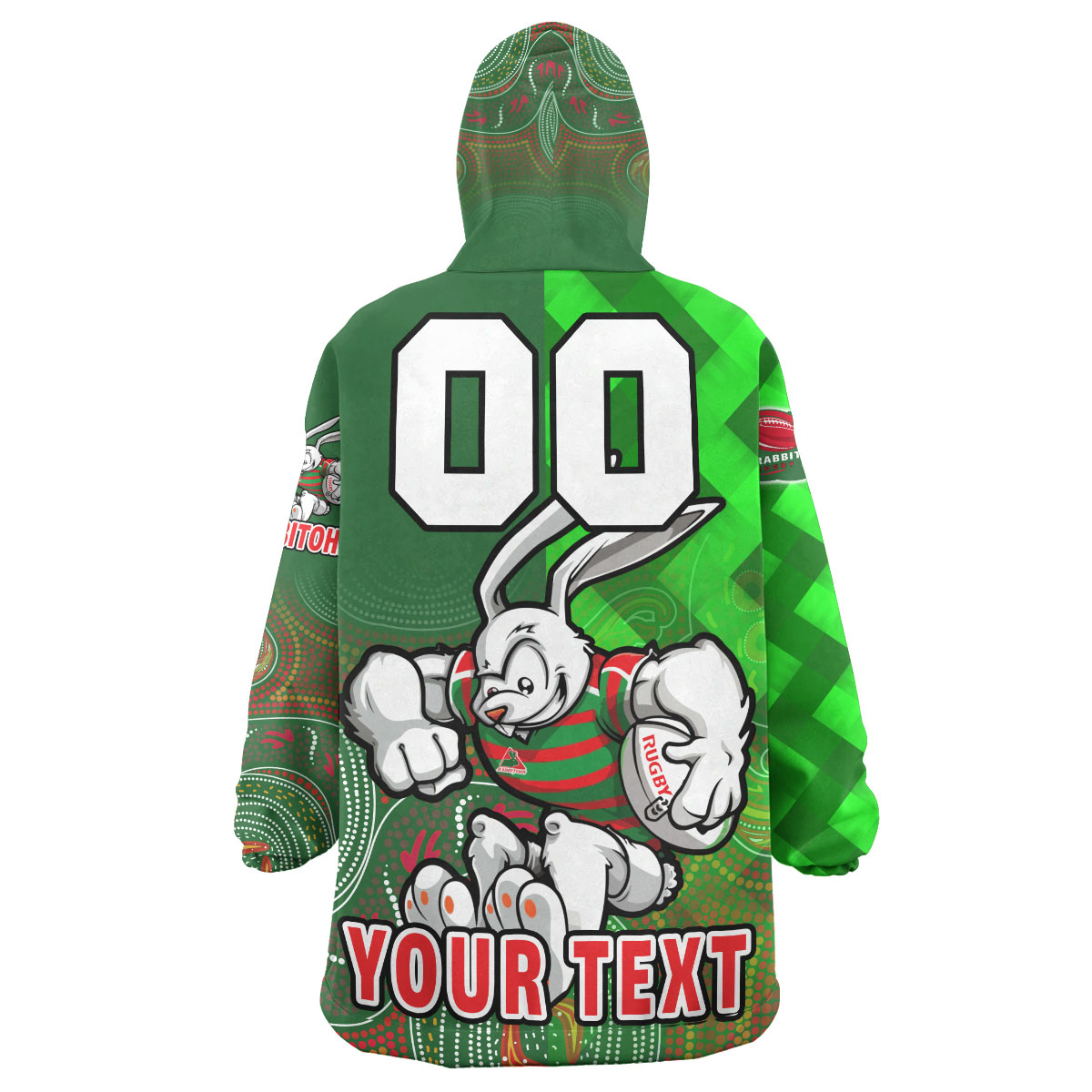 Rabbitohs Rugby Snug Hoodie - Custom RABBITOHS PRIDE OF THE LEAGUE Aboriginal Patterns Wearable Blanket Hoodie - Vibe Hoodie Shop