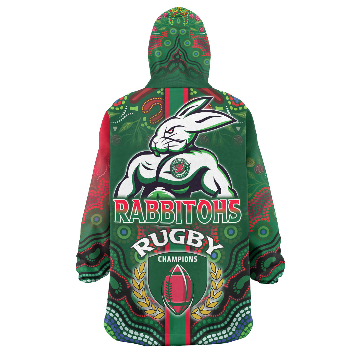 Rabbitohs Rugby Snug Hoodie - Custom Rabbitohs Rugby Ball Aboriginal Indigenous Sport Style Wearable Blanket Hoodie - Vibe Hoodie Shop