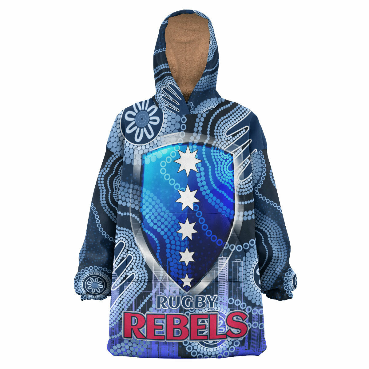 Rebels Rugby Snug Hoodie - Custom Melbourne Aboriginal Style Wearable Blanket Hoodie RLT14 - Vibe Hoodie Shop