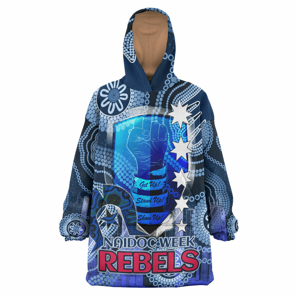 Rebels Rugby Snug Hoodie - Custom Naidoc Week Melbourne Aboriginal Style Wearable Blanket Hoodie RLT14 - Vibe Hoodie Shop