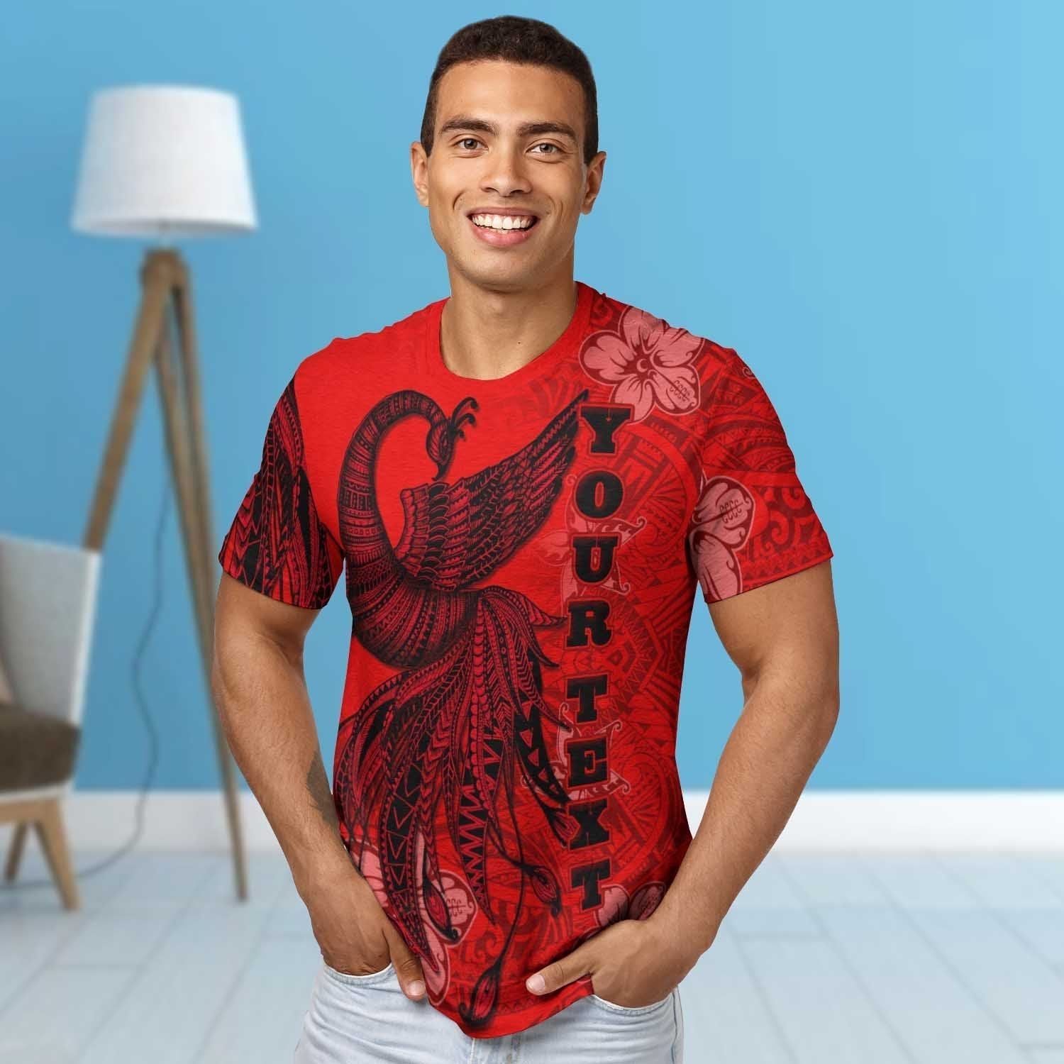 Tokelau Custom Personalised T shirt - Polynesian Phoenix Bird, Fairytales Bird Red - Vibe Hoodie Shop