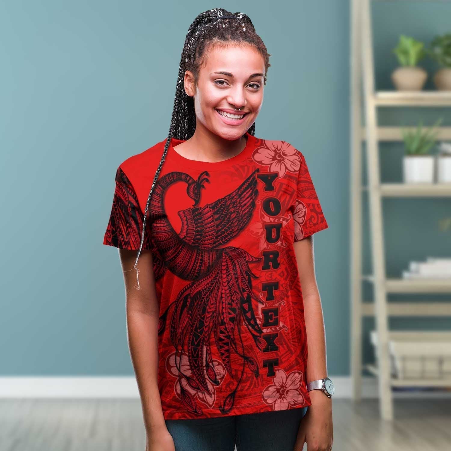 Tokelau Custom Personalised T shirt - Polynesian Phoenix Bird, Fairytales Bird Red - Vibe Hoodie Shop