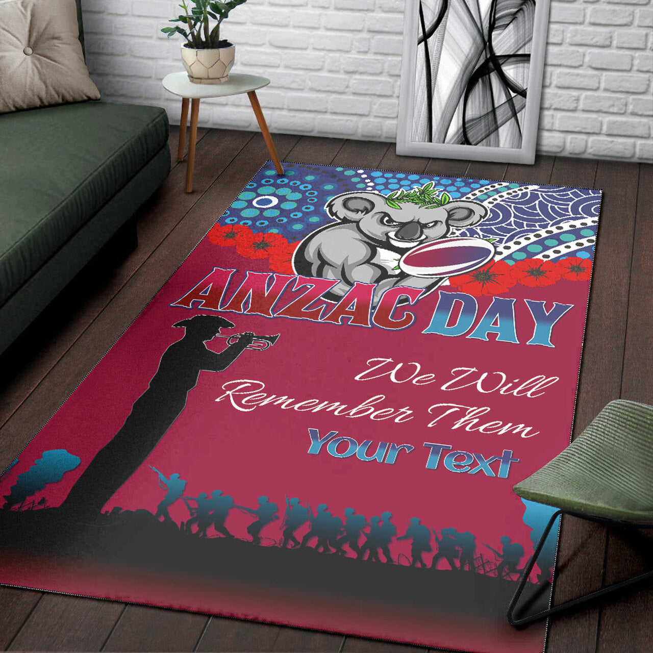 Reds Rugby Area Rug - Custom ANZAC Koala Rugby Area Rug LT10 - Vibe Hoodie Shop