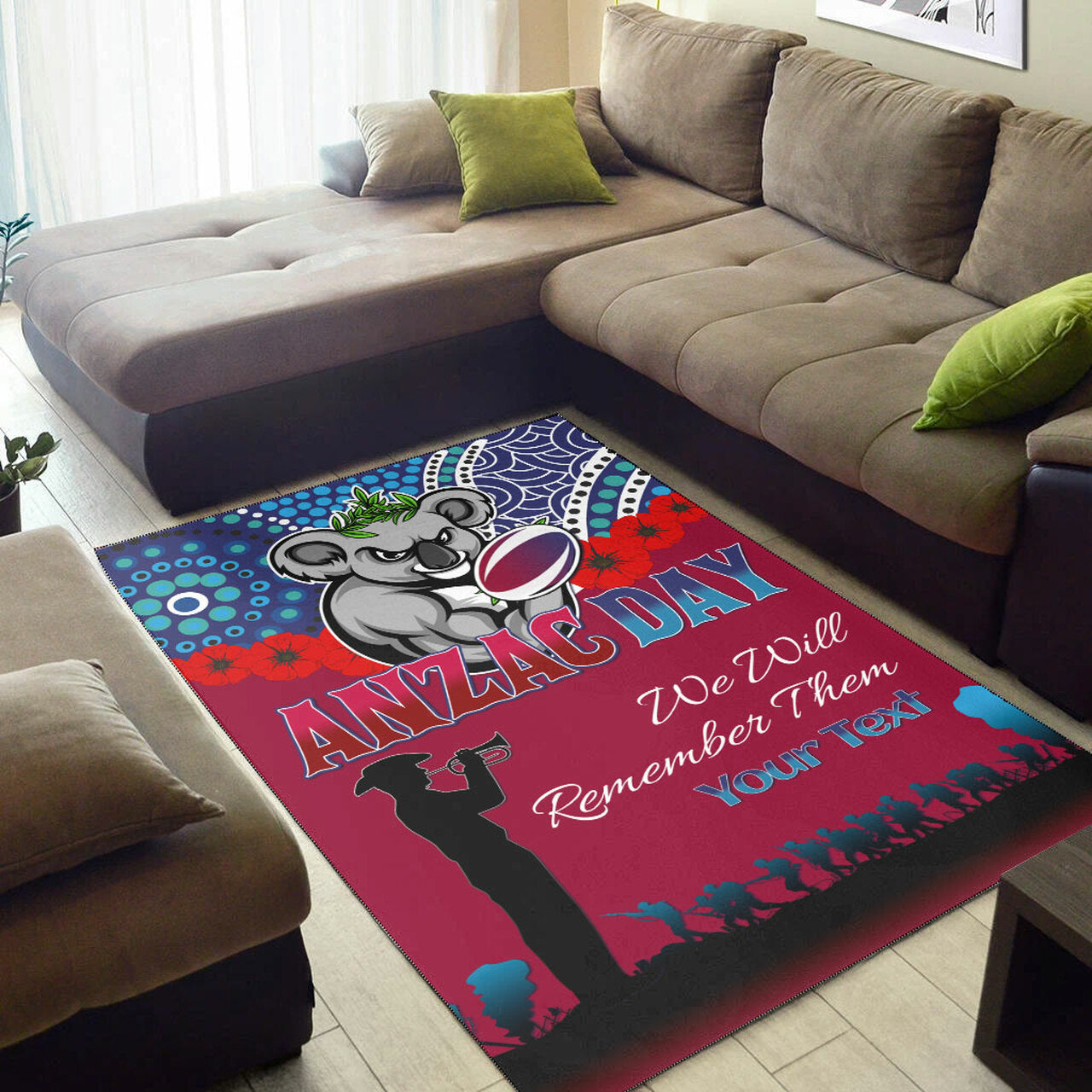 Reds Rugby Area Rug - Custom ANZAC Koala Rugby Area Rug LT10 - Vibe Hoodie Shop