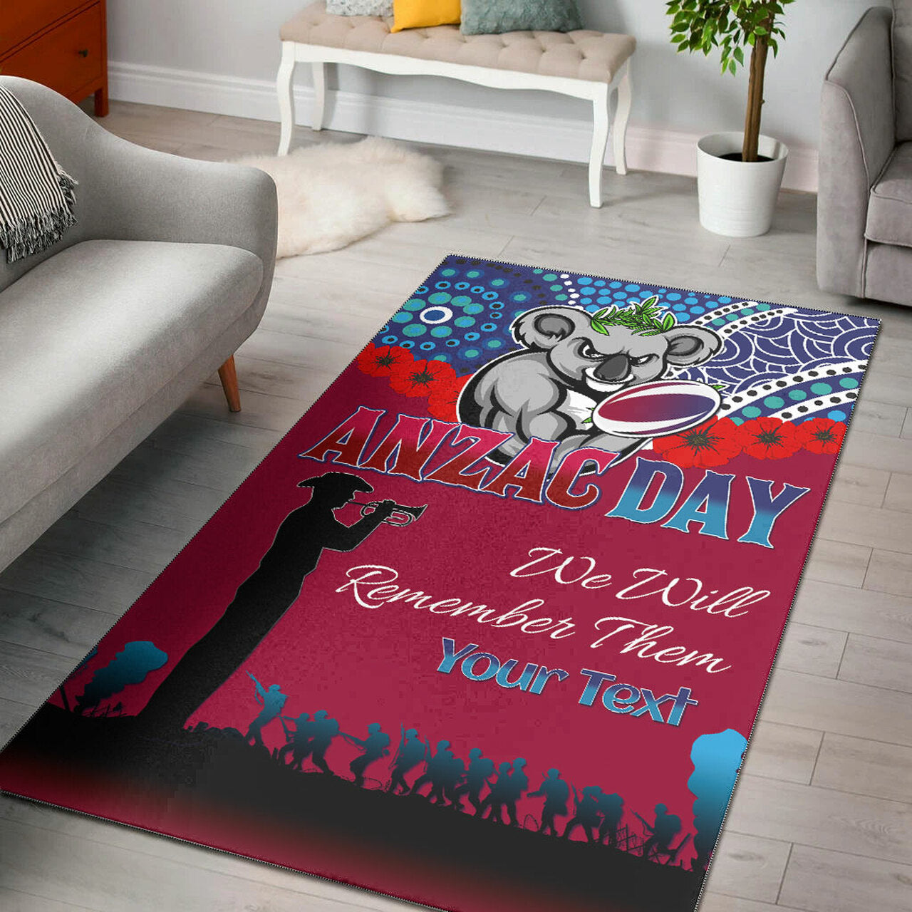 Reds Rugby Area Rug - Custom ANZAC Koala Rugby Area Rug LT10 - Vibe Hoodie Shop