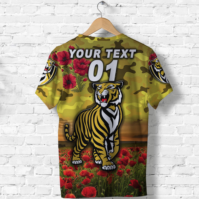 (Custom Personalised) Richmond Tigers ANZAC T shirt Poppy Vibes - Yellow - Vibe Hoodie Shop