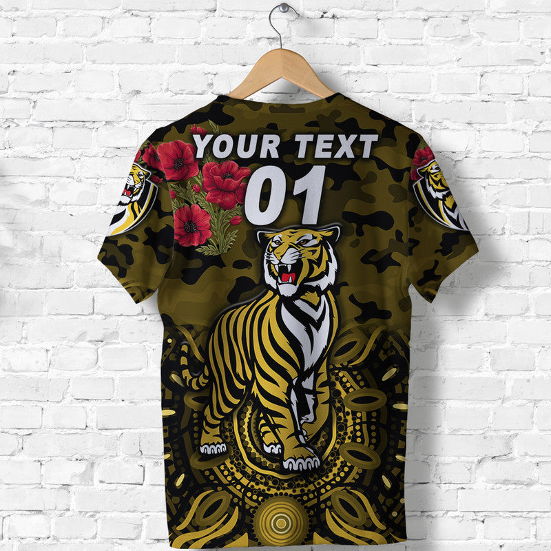 (Custom Personalised) Richmond Tigers ANZAC T shirt Indigenous Vibes - Black - Vibe Hoodie Shop