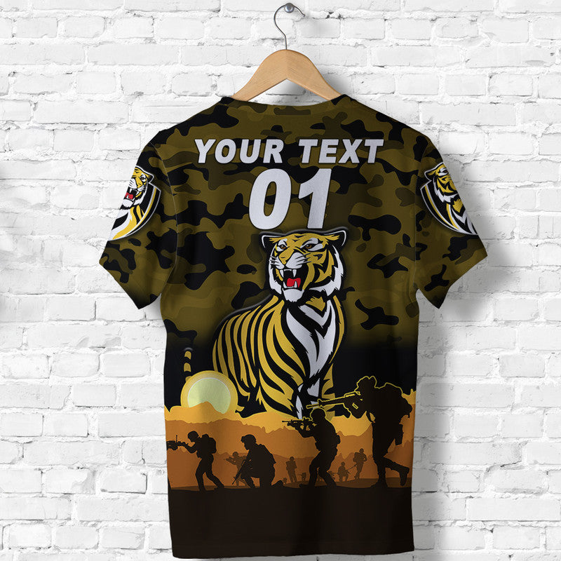 (Custom Personalised) Richmond Tigers ANZAC T shirt Simple Style - Black - Vibe Hoodie Shop