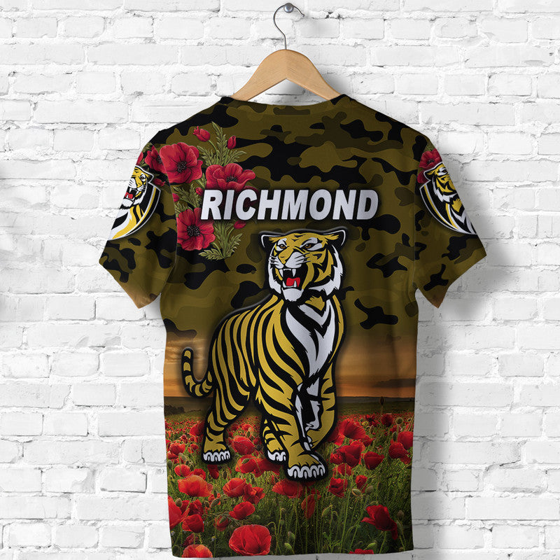Richmond Tigers ANZAC T shirt Poppy Vibes - Black - Vibe Hoodie Shop
