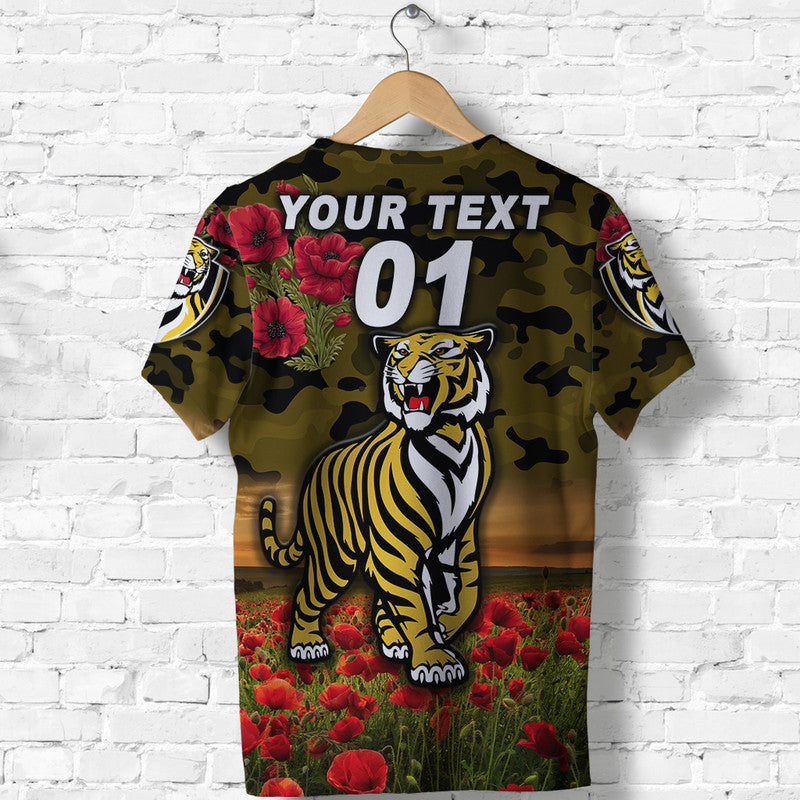 (Custom Personalised) Richmond Tigers ANZAC T shirt Poppy Vibes - Black - Vibe Hoodie Shop